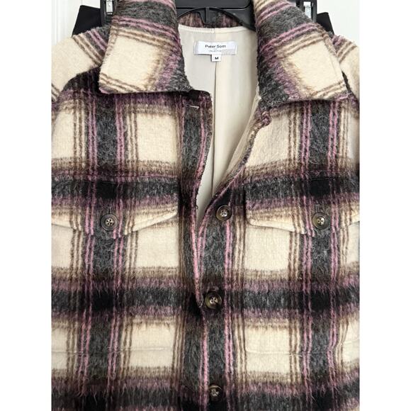 Peter Som Oversized Plaid Coat Shacket Womens Medium Soft Grunge Urban Cozy - Picture 3 of 6